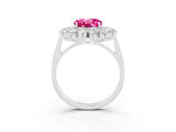 White gold Round Cut Pink Sapphire Floral Double Halo Engagement Ring with Prong Setting_87