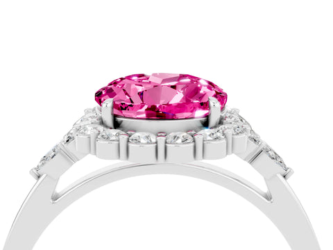 White gold Round Cut Pink Sapphire Halo Ring with Pear Side Stones and Prong Setting_28