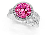 White gold Round Cut Pink Sapphire Halo Ring with Round Split Shank and Prong Setting_61