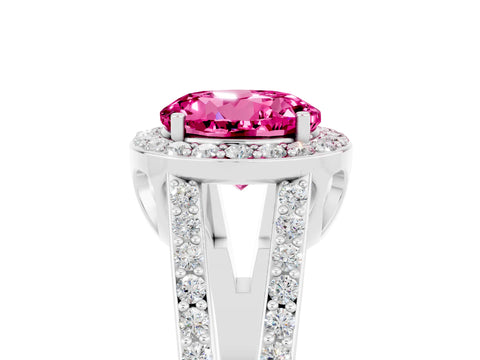 White gold Round Cut Pink Sapphire Halo Ring with Split Shank U-Prong Band and Four-Prong Setting_5
