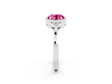 White gold Round Cut Pink Sapphire Halo Ring with Tapered Band and Four-Prong Setting_2