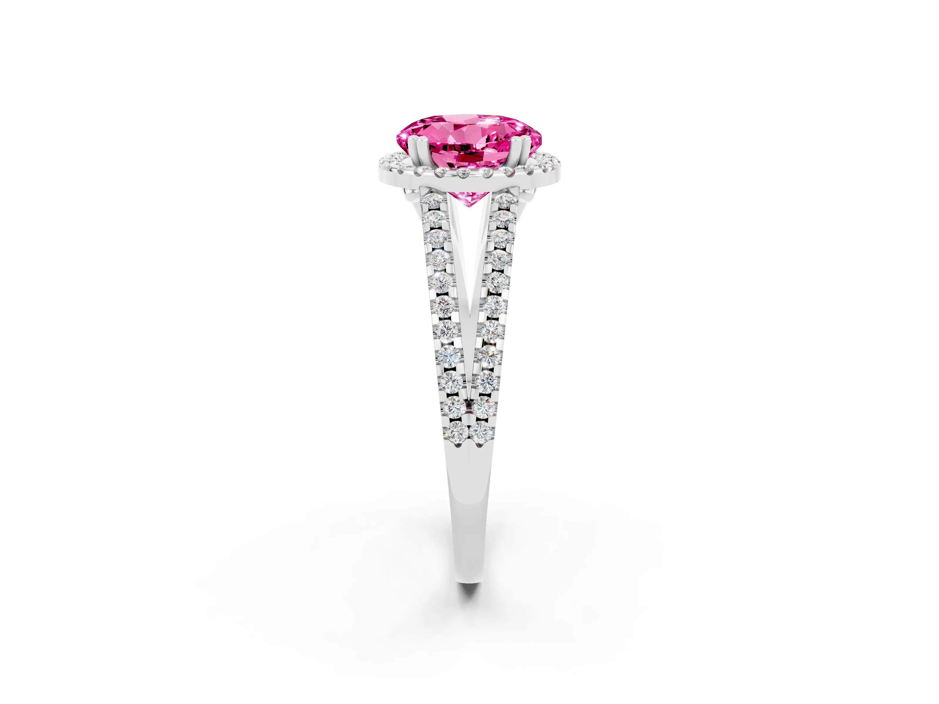 White gold Round Cut Pink Sapphire Halo Split Shank Engagement Ring_32