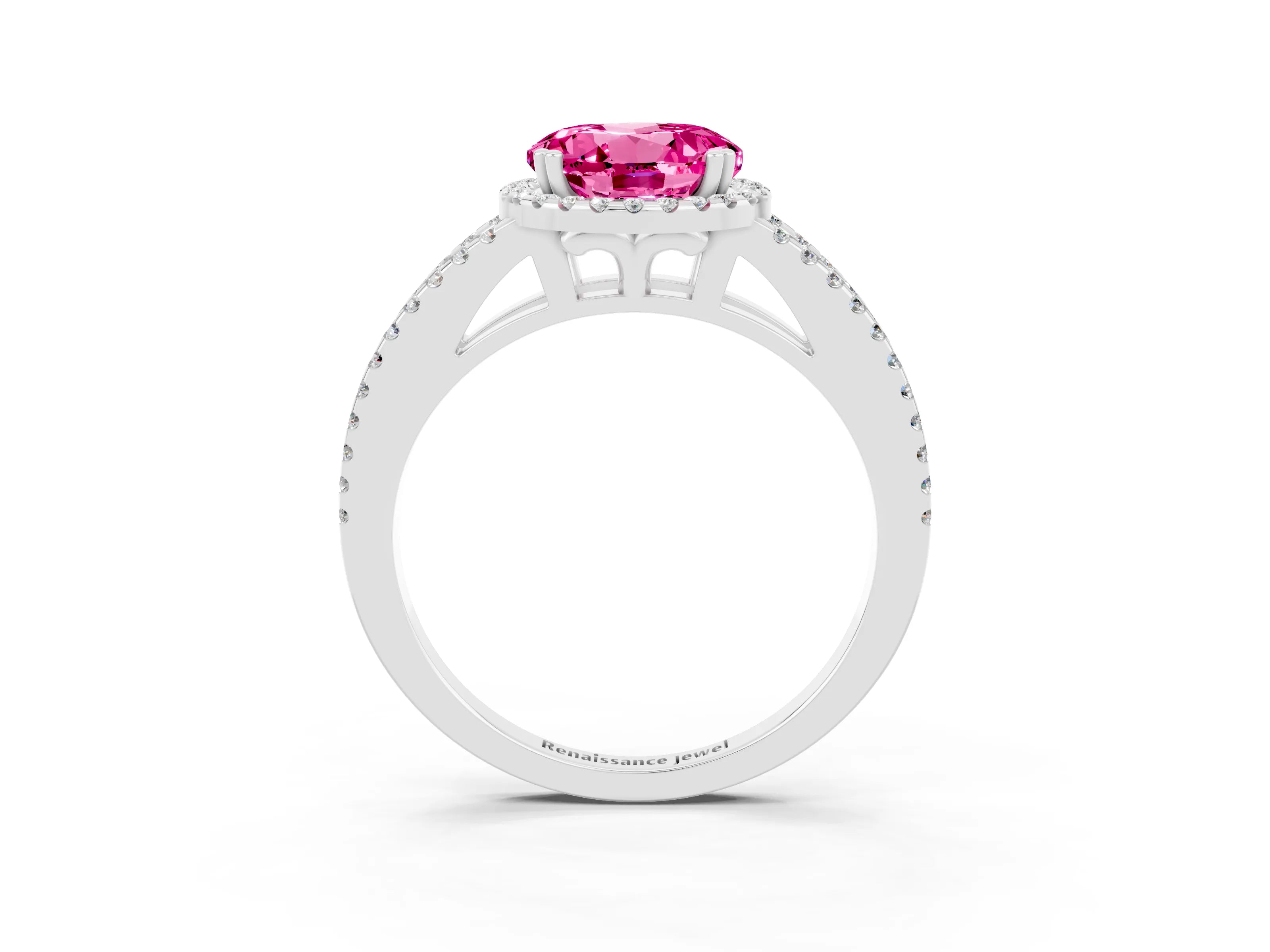 White gold Round Cut Pink Sapphire Halo Split Shank Engagement Ring_33