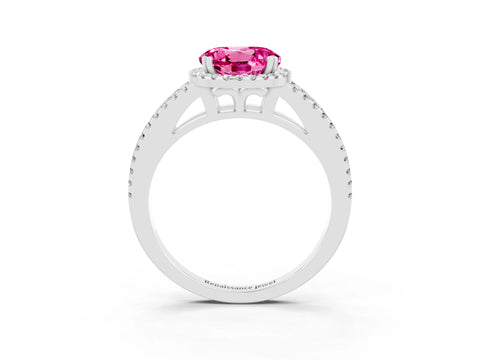 White gold Round Cut Pink Sapphire Halo Split Shank Engagement Ring_33