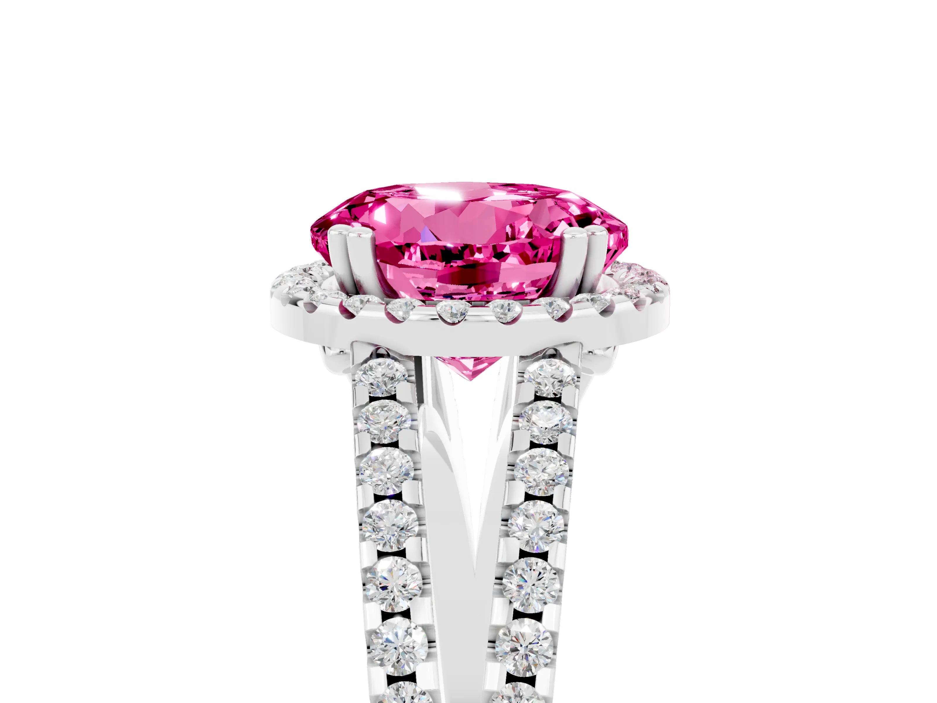 White gold Round Cut Pink Sapphire Halo Split Shank Engagement Ring_35