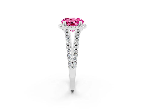 White gold Round Cut Pink Sapphire Halo Split Shank Engagement Ring_38