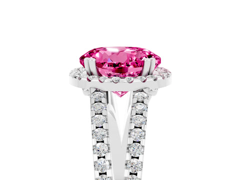 White gold Round Cut Pink Sapphire Halo Split Shank Engagement Ring_41