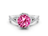 White gold Round Cut Pink Sapphire Halo Twist Band Solitaire Prong Setting Ring_24