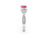 White gold Round Cut Pink Sapphire Halo Twist Band Solitaire Prong Setting Ring_26