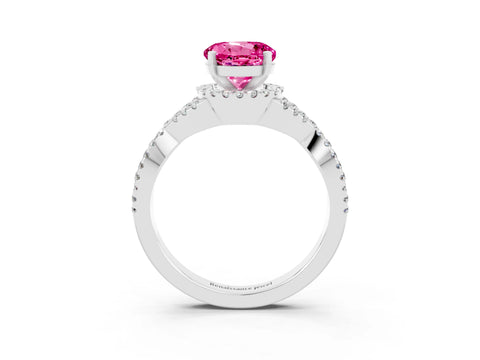 White gold Round Cut Pink Sapphire Halo Twist Band Solitaire Prong Setting Ring_27