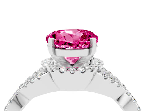 White gold Round Cut Pink Sapphire Halo Twist Band Solitaire Prong Setting Ring_28