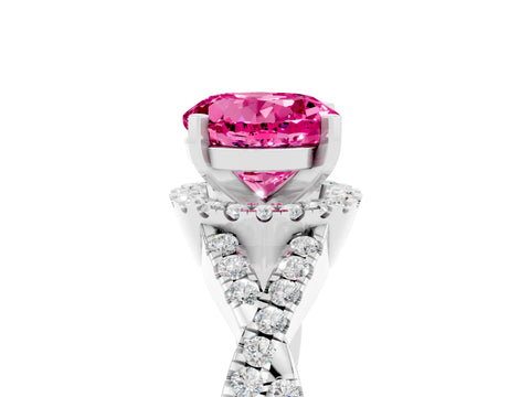 White gold Round Cut Pink Sapphire Halo Twist Band Solitaire Prong Setting Ring_29