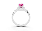 White gold Round Cut Pink Sapphire  Halo Twist Band Solitaire Prong Setting Ring_57