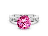 White gold Round Cut Pink Sapphire Milgrain Pavé Engagement Ring with Four-Prong Setting_24
