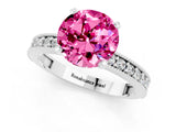 White gold Round Cut Pink Sapphire Milgrain Pavé Engagement Ring with Four-Prong Setting_25