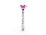 White gold Round Cut Pink Sapphire Milgrain Pavé Engagement Ring with Four-Prong Setting_26