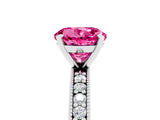 White gold Round Cut Pink Sapphire Milgrain Pavé Engagement Ring with Four-Prong Setting_29