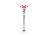 White gold Round Cut Pink Sapphire Milgrain Pavé Engagement Ring with Four-Prong Setting_32