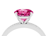 White gold Round Cut Pink Sapphire Milgrain Pavé Engagement Ring with Four-Prong Setting_34
