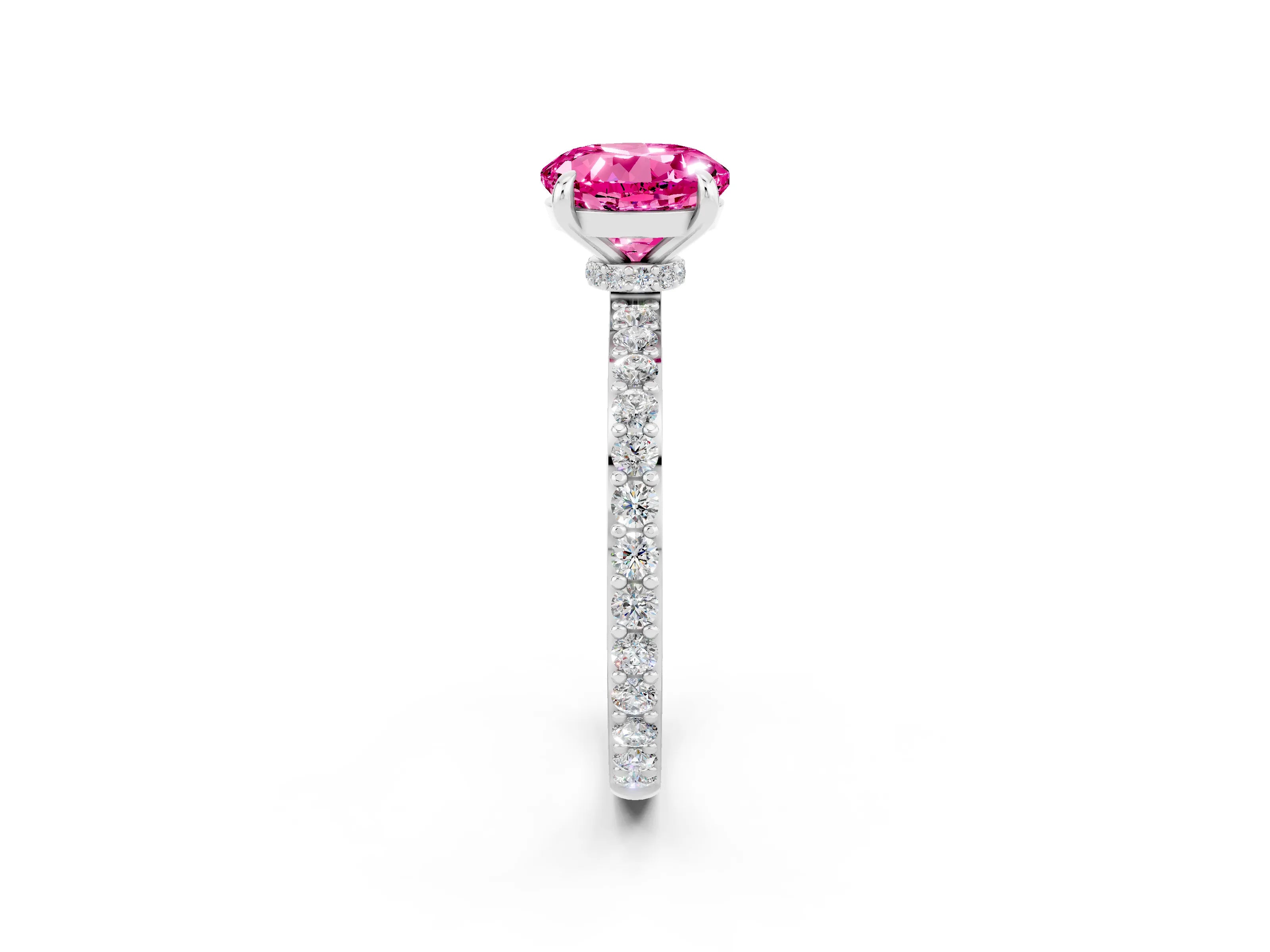 White gold Round Cut Pink Sapphire Pavé Engagement Ring with Round  Accents and Prong Setting_50