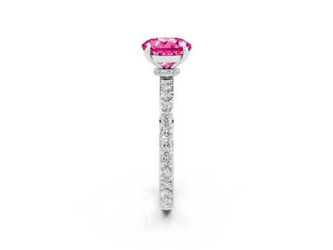White gold Round Cut Pink Sapphire Pavé Engagement Ring with Round  Accents and Prong Setting_50