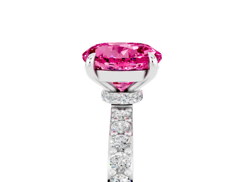 White gold Round Cut Pink Sapphire Pavé Engagement Ring with Round  Accents and Prong Setting_53
