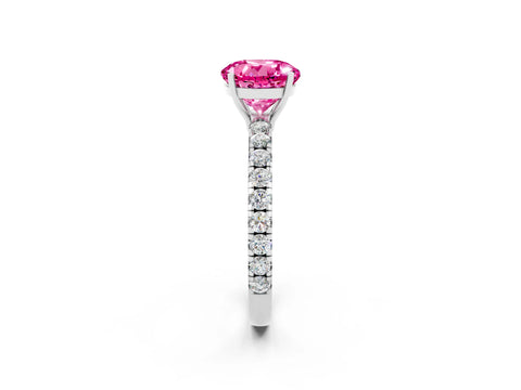 White gold Round Cut Pink Sapphire Pavé Solitaire Engagement Ring with Four-Prong Setting_14