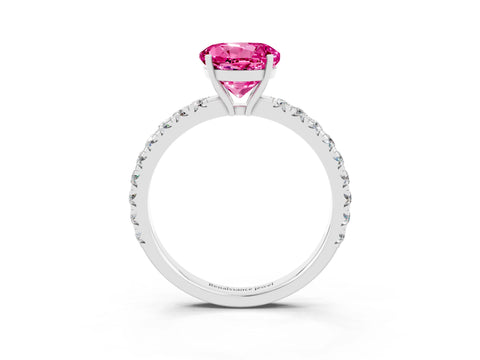 White gold Round Cut Pink Sapphire Pavé Solitaire Engagement Ring with Four-Prong Setting_15