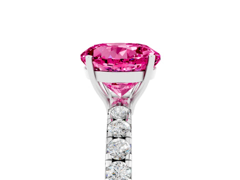 White gold Round Cut Pink Sapphire Pavé Solitaire Engagement Ring with Four-Prong Setting_17