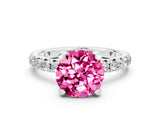 White gold Round Cut Pink Sapphire Pavé Solitaire Ring with Round Band and Prong Setting_12