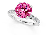 White gold Round Cut Pink Sapphire Pavé Solitaire Ring with Round Band and Prong Setting_13