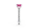 White gold Round Cut Pink Sapphire Pavé Solitaire Ring with Round Band and Prong Setting_14