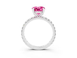 White gold Round Cut Pink Sapphire Pavé Solitaire Ring with Round Band and Prong Setting_15