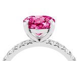 White gold Round Cut Pink Sapphire Pavé Solitaire Ring with Round Band and Prong Setting_16