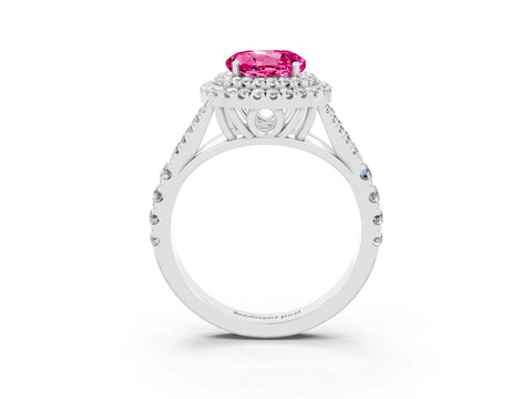 White gold Round Cut Pink Sapphire Pavé Split Shank Double Halo Engagement Ring_3