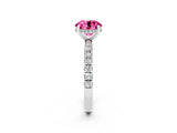 White gold Round Cut Pink Sapphire Pave Band Solitaire Ring with Four-Prong Setting_14