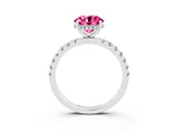 White gold Round Cut Pink Sapphire Pave Band Solitaire Ring with Four-Prong Setting_15
