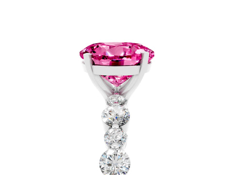 White gold Round Cut Pink Sapphire Prong Set Engagement Ring with Pavé Band_17