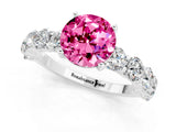 White gold Round Cut Pink Sapphire Prong Setting with Side Stones on a Pave Band_25