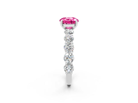 White gold Round Cut Pink Sapphire Prong Setting with Side Stones on a Pave Band_26