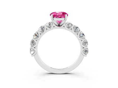 White gold Round Cut Pink Sapphire Prong Setting with Side Stones on a Pave Band_27