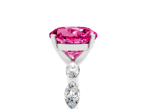 White gold Round Cut Pink Sapphire Ring with Marquise Side Stones and Prong Setting_17
