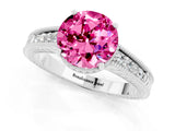 White gold Round Cut Pink Sapphire Ring with Milgrain Pavé Band and Four-Prong Setting_37