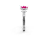 White gold Round Cut Pink Sapphire Ring with Milgrain Pavé Band and Four-Prong Setting_38
