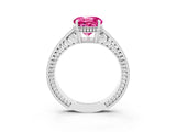 White gold Round Cut Pink Sapphire Ring with Milgrain Pavé Band and Four-Prong Setting_39