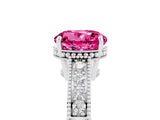 White gold Round Cut Pink Sapphire Ring with Milgrain Pavé Band and Four-Prong Setting_41