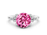 White gold Round Cut Pink Sapphire Ring with Side Stones and Four-Prong Setting_60