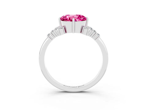 White gold Round Cut Pink Sapphire Ring with Side Stones and Four-Prong Setting_63