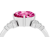 White gold Round Cut Pink Sapphire Ring with Side Stones and Four-Prong Setting_64