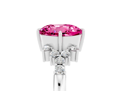 White gold Round Cut Pink Sapphire Ring with Side Stones and Four-Prong Setting_65